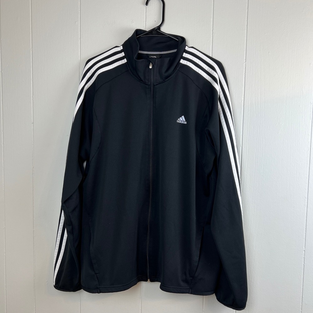 Y2K Adidas Mens Black 3-Stripe Full Zip Track Jacket Size L Athletic‎